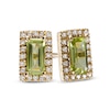 Thumbnail Image 1 of Sideways Baguette Peridot and 1/8 CT. T.W. Diamond Frame Stud Earrings in 10K Gold