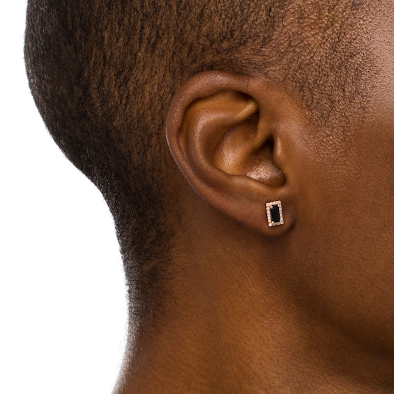 Sideways Baguette Onyx and 1/8 CT. T.w. Diamond Frame Stud Earrings in 10K Rose Gold