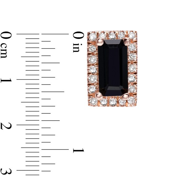 Sideways Baguette Onyx and 1/8 CT. T.w. Diamond Frame Stud Earrings in 10K Rose Gold