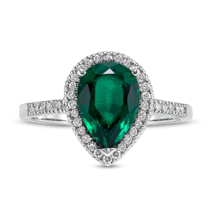 Pear Shaped Lab Emerald Engagement Ring