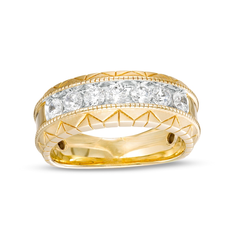 Main Image 1 of Men's 1 CT. T.W. Diamond Geometric Edge Seven Stone Wedding Band in 10K Gold