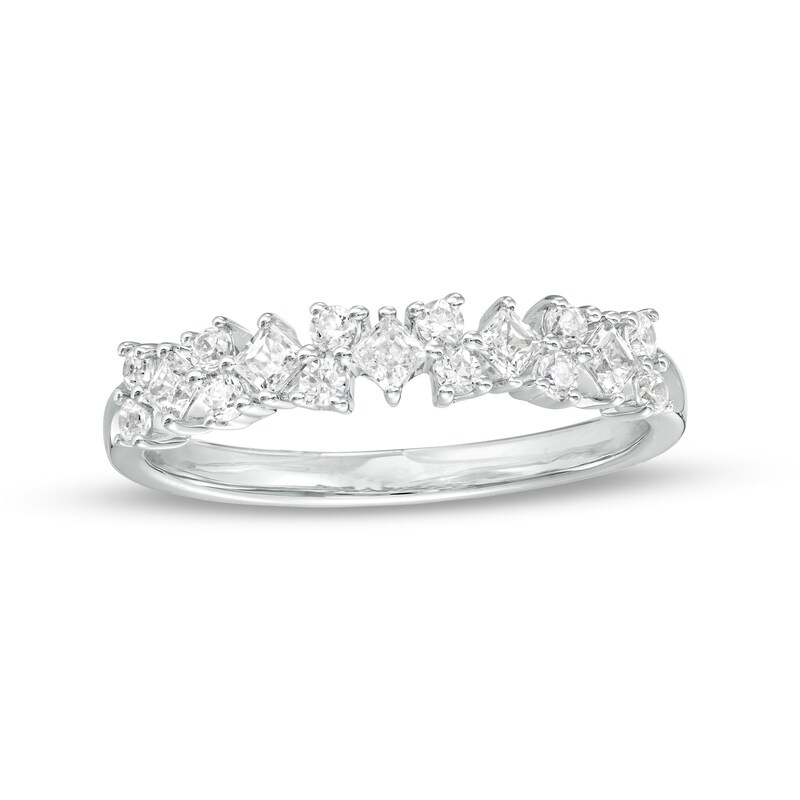 Main Image 1 of 1/2 CT. T.W. Princess-Cut and Round Diamond Alternating Anniversary Band in 14K White Gold