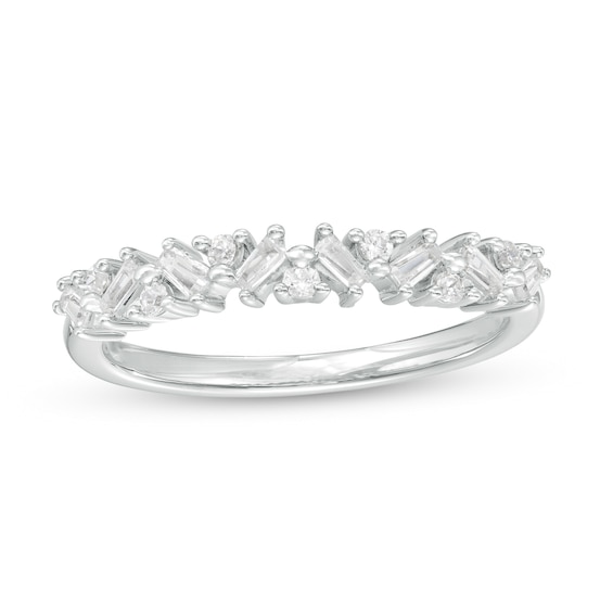 1/4 CT. T.w. Baguette and Round Diamond Scatter Anniversary Band in 10K White Gold