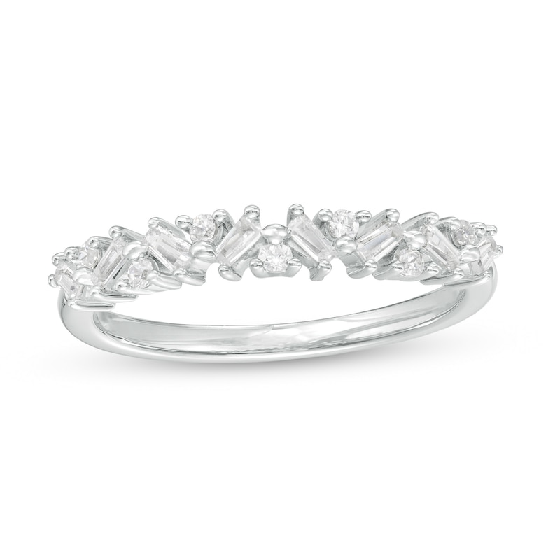 1/4 CT. T.W. Baguette and Round Diamond Scatter Anniversary Band in 10K White Gold