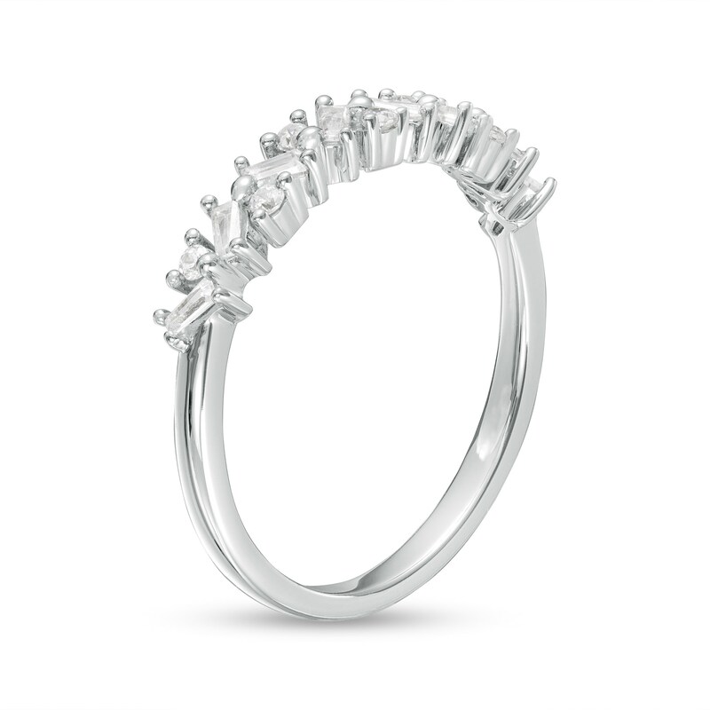 1/4 CT. T.W. Baguette and Round Diamond Scatter Anniversary Band in 10K White Gold