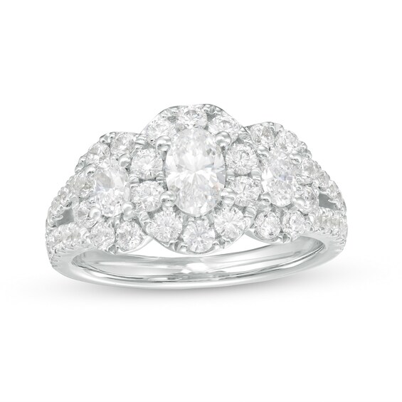 2 CT. T.w. Certified Oval Diamond Frame Past Present Future® Split Shank Engagement Ring in 14K White Gold (I/Si2)