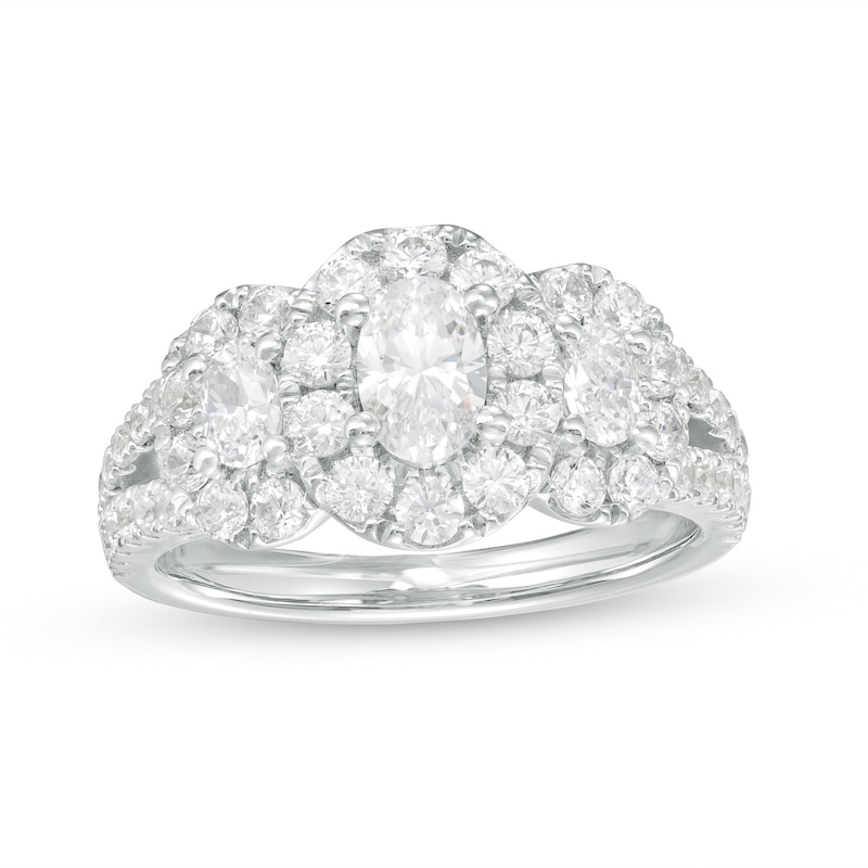 Main Image 1 of 2 CT. T.W. Certified Oval Diamond Frame Past Present Future® Split Shank Engagement Ring in 14K White Gold (I/SI2)