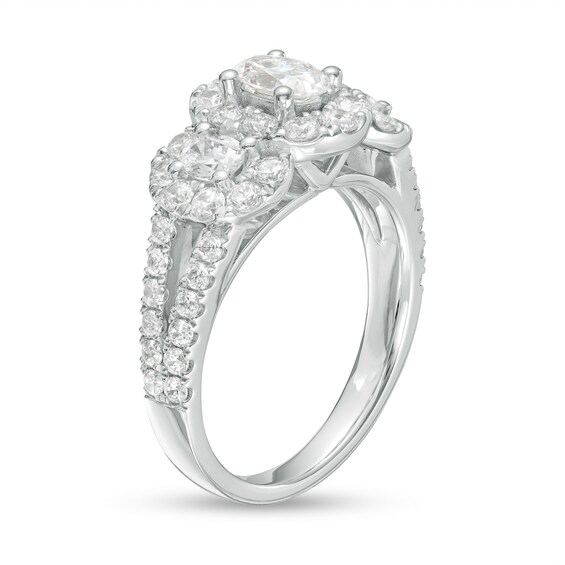 2 CT. T.w. Certified Oval Diamond Frame Past Present FutureÂ® Split Shank Engagement Ring in 14K White Gold (I/Si2)