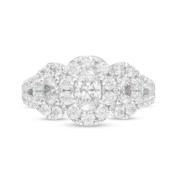 2 CT. T.w. Certified Oval Diamond Frame Past Present FutureÂ® Split Shank Engagement Ring in 14K White Gold (I/Si2)