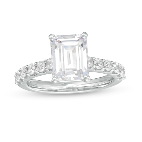 READY TO SHIP: Florentina ring in 14K white gold, lab grown diamond emerald  cut 7x4* mm, accents lab grown diamonds, AVAILABLE RING SIZES: 6-8US