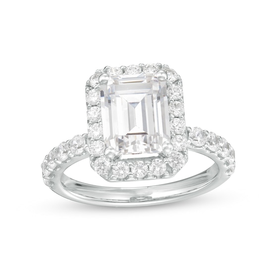 4 CT. T.w. Certified Emerald-Cut Lab-Grown Diamond Frame Engagement Ring in 14K White Gold (F/Vs2)