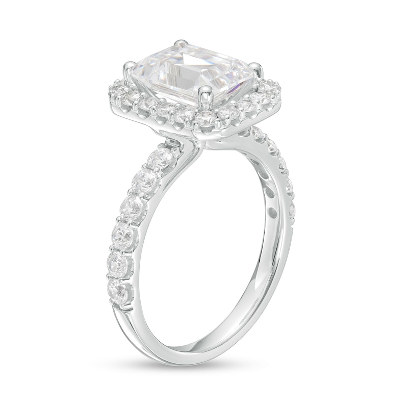 4 CT. T.W. Certified Emerald-Cut Lab-Created Diamond Frame Engagement Ring in 14K White Gold (F/VS2)