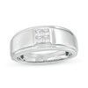 Thumbnail Image 1 of 3/8 CT. T.W. Quad Square-Cut Diamond Stepped Edge Wedding Band in 10K White Gold