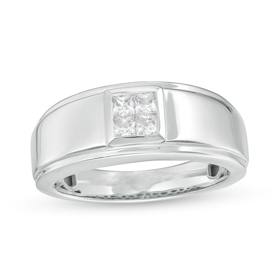 3/8 CT. T.w. Quad Square-Cut Diamond Stepped Edge Wedding Band in 10K White Gold