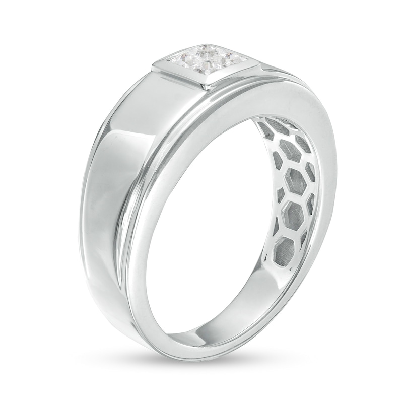 Main Image 2 of 3/8 CT. T.W. Quad Square-Cut Diamond Stepped Edge Wedding Band in 10K White Gold