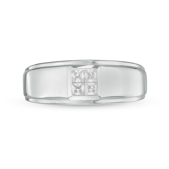 3/8 CT. T.w. Quad Square-Cut Diamond Stepped Edge Wedding Band in 10K White Gold