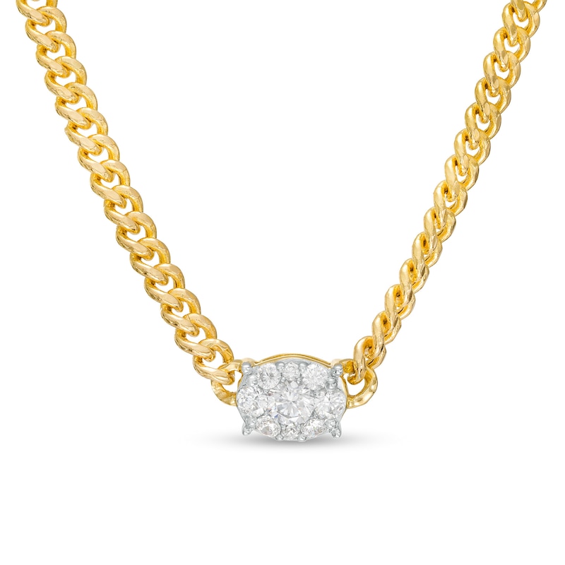 1/2 CT. T.W. Oval-Shaped Multi-Diamond Sideways Necklace in 10K Gold - 16"