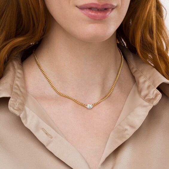 1/2 CT. T.w. Oval-Shaped Multi-Diamond Sideways Necklace in 10K Gold - 16"