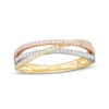 Thumbnail Image 1 of 1/4 CT. T.W. Diamond Triple Row Crossover Split Shank Ring in 10K Tri-Tone Gold