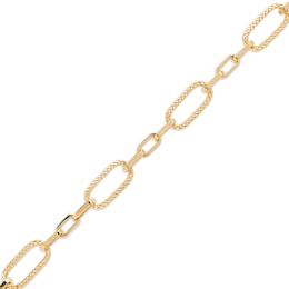 Alternating Hollow Paperclip Bracelet in 14K Gold - 7.5&quot;