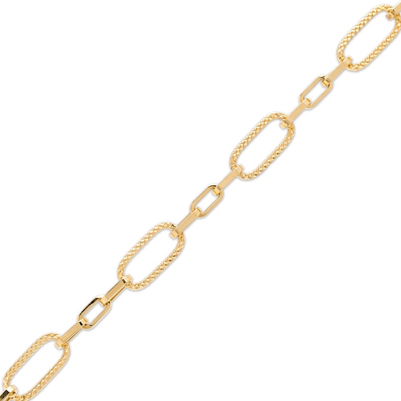 Alternating Paper Clip Bracelet in Hollow 14K Gold - 7.5"