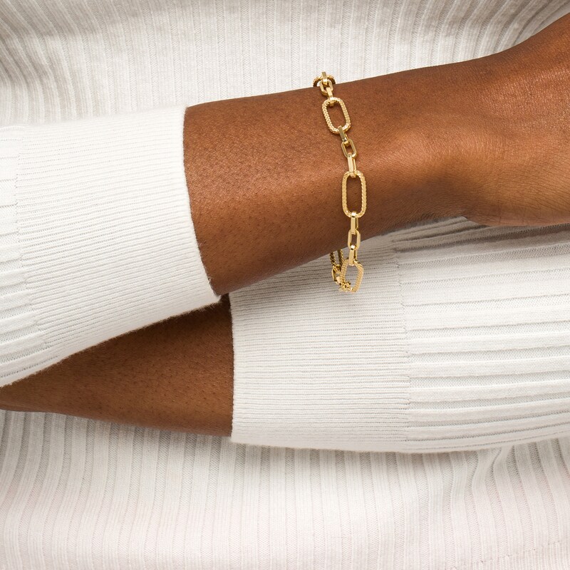 Main Image 2 of Alternating Paper Clip Bracelet in Hollow 14K Gold - 7.5"