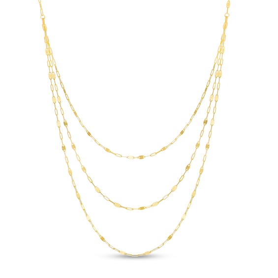 Triple Strand Cheval Chain Necklace in 10K Gold