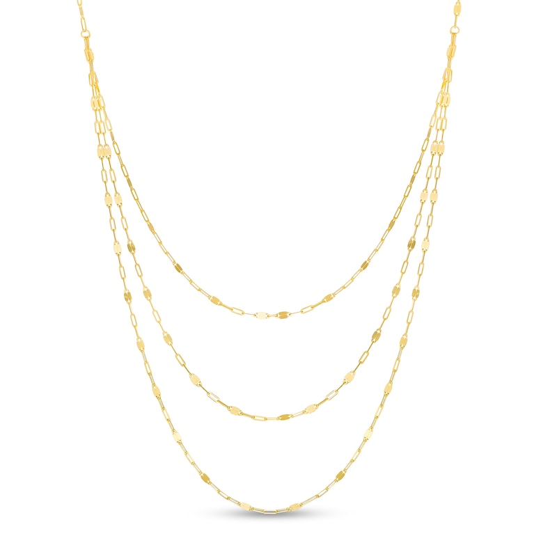 Main Image 1 of Triple Strand Cheval Chain Necklace in 10K Gold