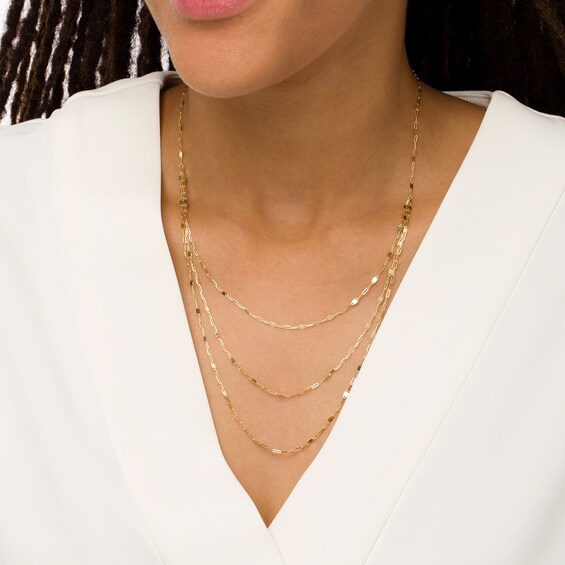 Triple Strand Cheval Chain Necklace in 10K Gold