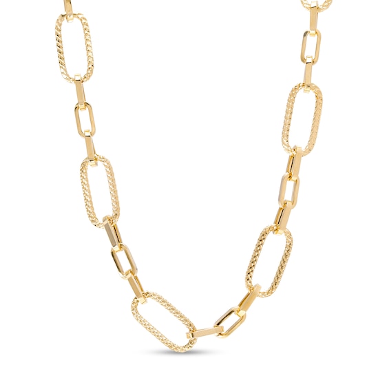 Alternating Paper Clip Necklace in Hollow 14K Gold - 18"