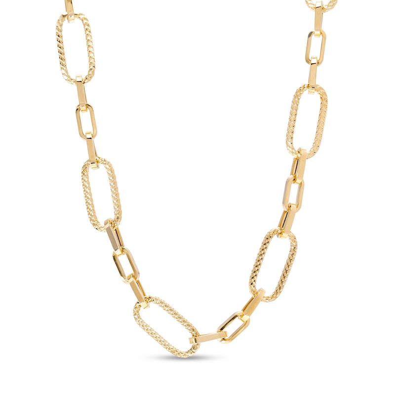 Alternating Paper Clip Necklace in Hollow 14K Gold