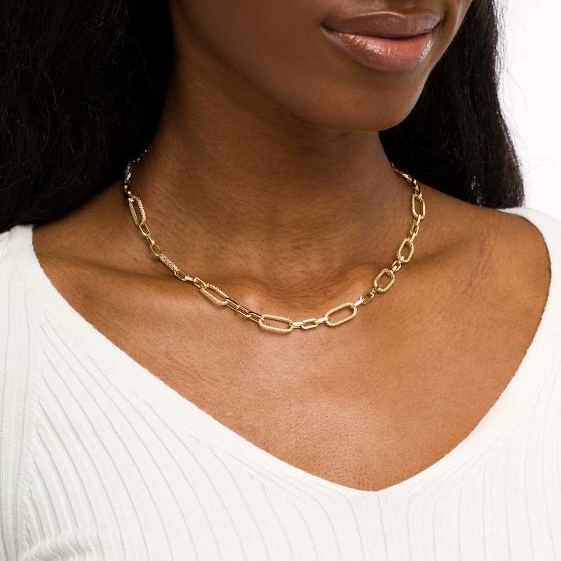 Main Image 2 of Alternating Paper Clip Necklace in Hollow 14K Gold - 18"