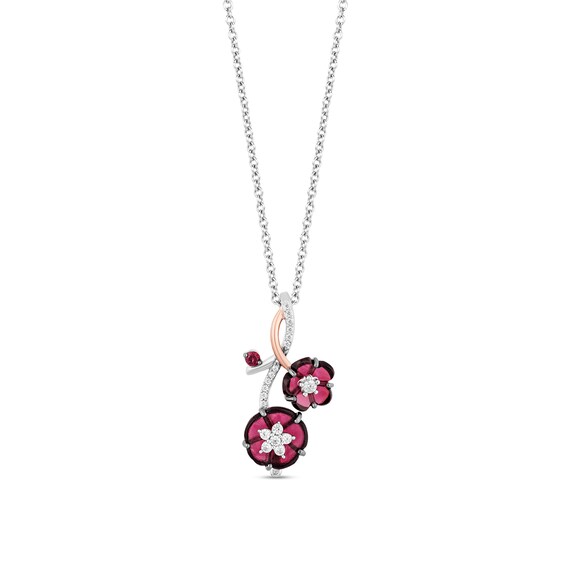 Enchanted Disney Mulan Rhodolite Garnet and 1/6 CT. T.w. Diamond Pendant in Sterling Silver and 10K Rose Gold Plate