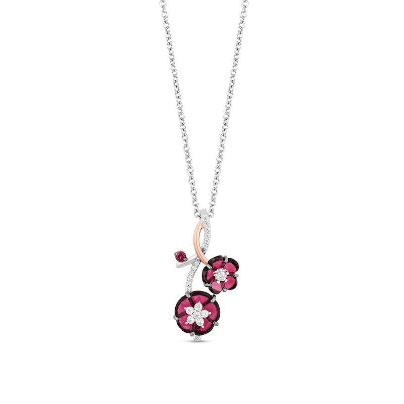 Main Image 1 of Enchanted Disney Mulan Rhodolite Garnet and 1/6 CT. T.W. Diamond Pendant in Sterling Silver and 10K Rose Gold Plate