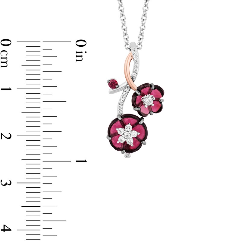 Main Image 3 of Enchanted Disney Mulan Rhodolite Garnet and 1/6 CT. T.W. Diamond Pendant in Sterling Silver and 10K Rose Gold Plate