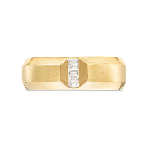 Vera Wang Men's 1/10 CT. T.w. Baguette Diamond Five Stone Linear Groove Wedding Band in 14K Gold (I/Si2)