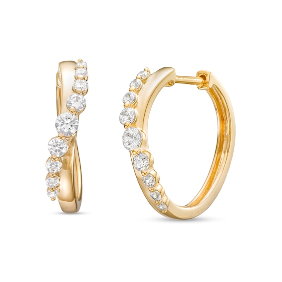 1/2 CT. T.w. Diamond Graduated Wave Hoop Earrings in 10K Gold