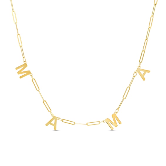 "Mama" Block Letter Station and Paper Clip Link Necklace in 10K Gold â 17"