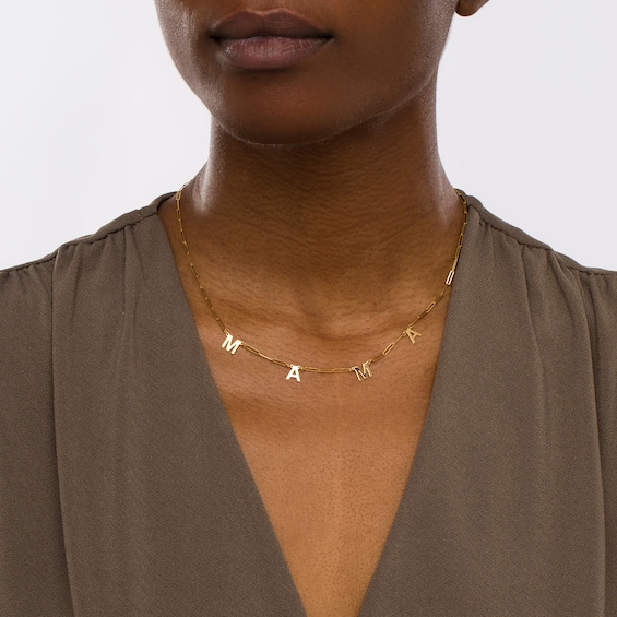 "Mama" Block Letter Station and Paper Clip Link Necklace in 10K Gold â 17"