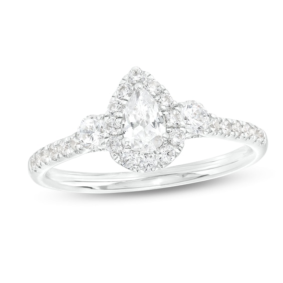 3/4 CT. T.w. Pear-Shaped Diamond Frame Past Present Future® Engagement Ring in 14K White Gold (I/Si2)