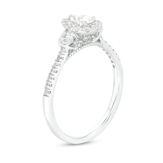 3/4 CT. T.w. Pear-Shaped Diamond Frame Past Present Future® Engagement Ring in 14K White Gold (I/Si2)