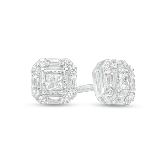 1/3 CT. T.w. Princess-Cut Diamond Octagonal Frame Stud Earrings in 10K White Gold