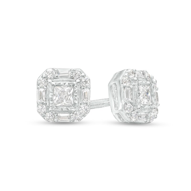 Main Image 1 of 1/3 CT. T.W. Princess-Cut Diamond Octagonal Frame Stud Earrings in 10K White Gold