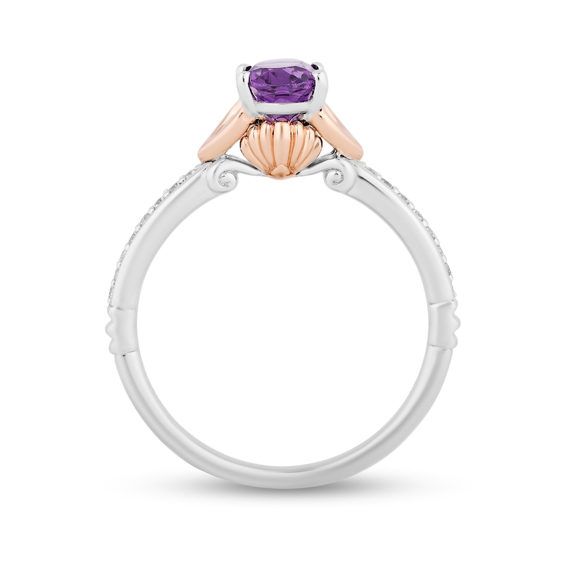 Main Image 3 of Enchanted Disney Ariel Oval Amethyst and 1/10 CT. T.W. Diamond Ring in Sterling Silver and 10K Rose Gold Plate