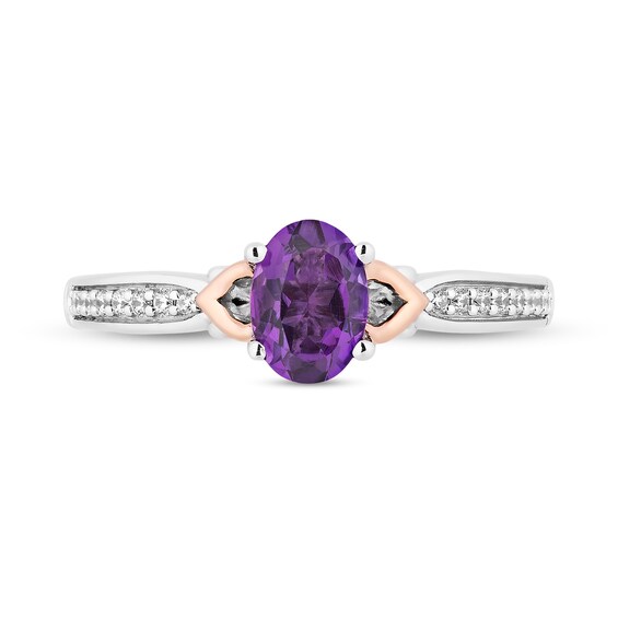 Enchanted Disney Ariel Oval Amethyst and 1/10 CT. T.w. Diamond Ring in Sterling Silver and 10K Rose Gold Plate