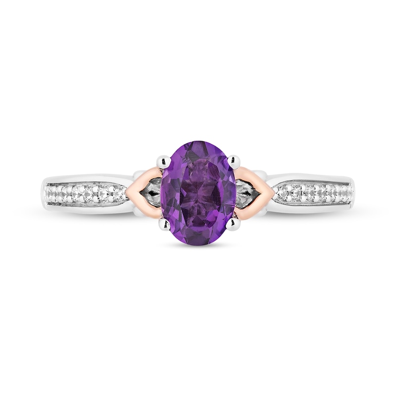 Main Image 4 of Enchanted Disney Ariel Oval Amethyst and 1/10 CT. T.W. Diamond Ring in Sterling Silver and 10K Rose Gold Plate