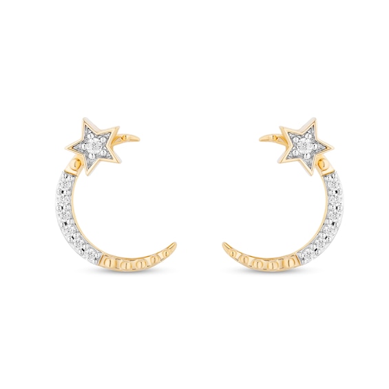 Enchanted Disney Jasmine 1/6 CT. T.w. Diamond Star and Moon Stud Earrings in 10K Gold