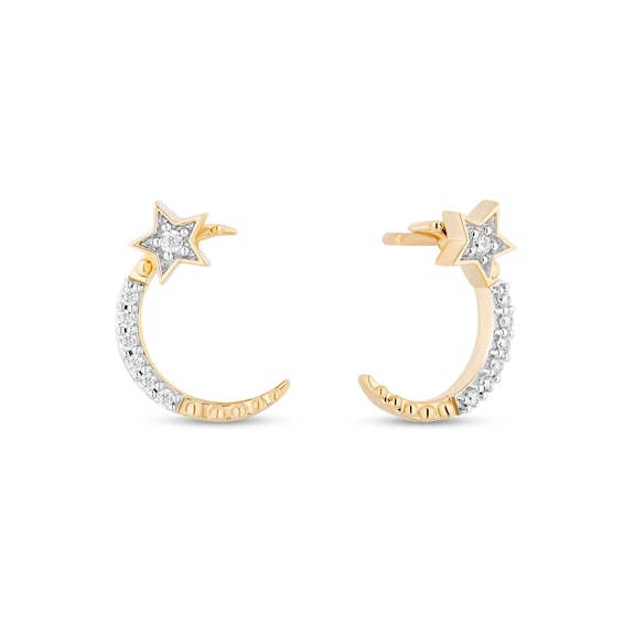 Enchanted Disney Jasmine 1/6 CT. T.w. Diamond Star and Moon Stud Earrings in 10K Gold