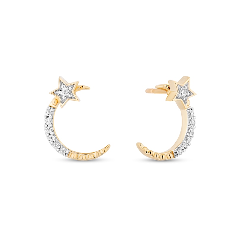 Enchanted Disney Jasmine 1/6 CT. T.W. Diamond Star and Moon Stud Earrings in 10K Gold