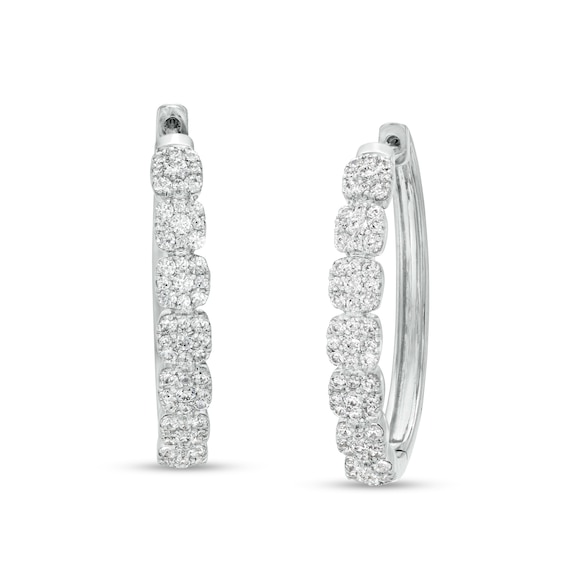 1 CT. T.w. Cushion-Shaped Multi-Diamond Oval Hoop Earrings in 10K White Gold